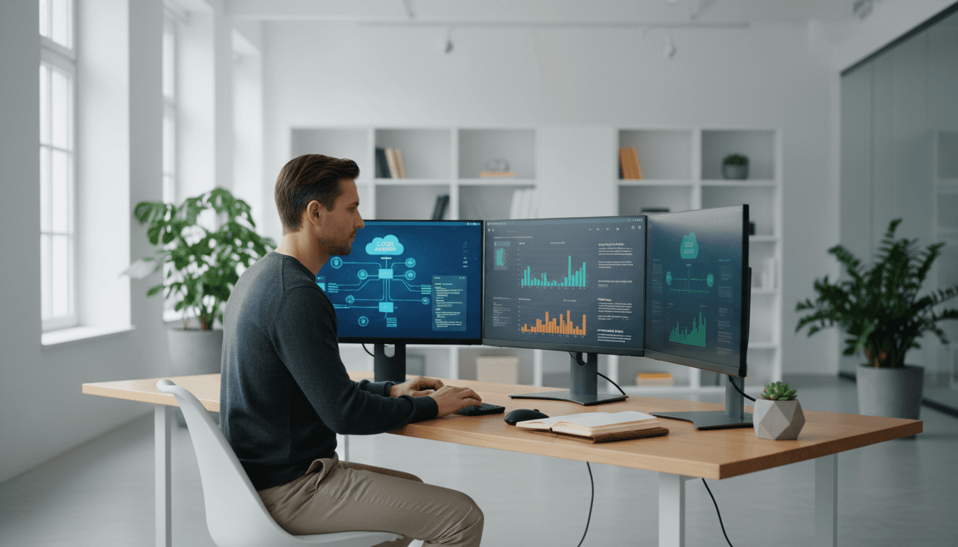 Modern office desk with computer and professional workspace setting