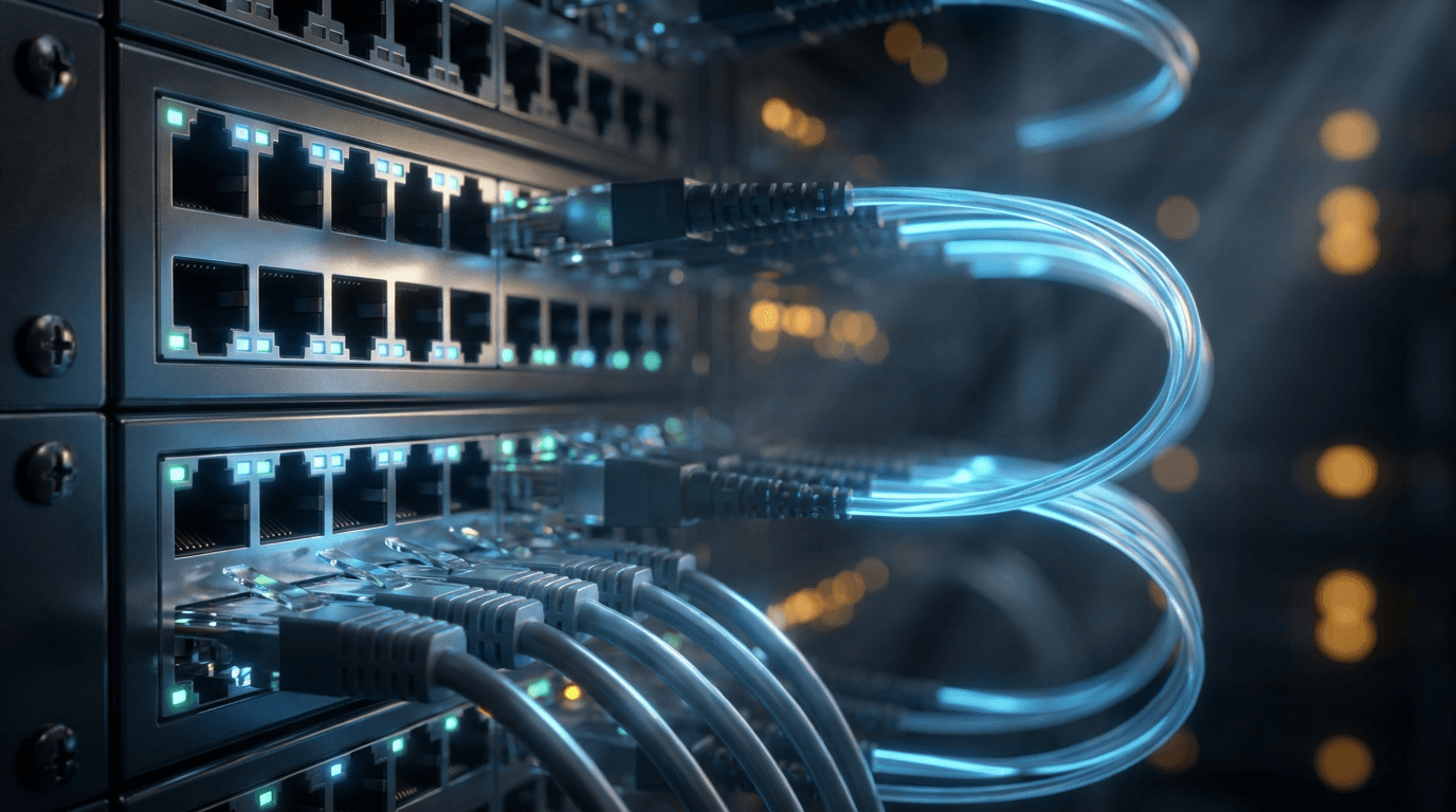 IT consultant examining server equipment in a modern data center